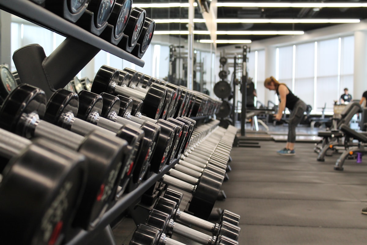 Gym with weights and equipment for strength training